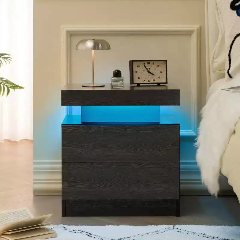 MAYEERTY Nightstand Bedside Table with 2 Drawers Modern End Side for Bedroom Black Woodgrain