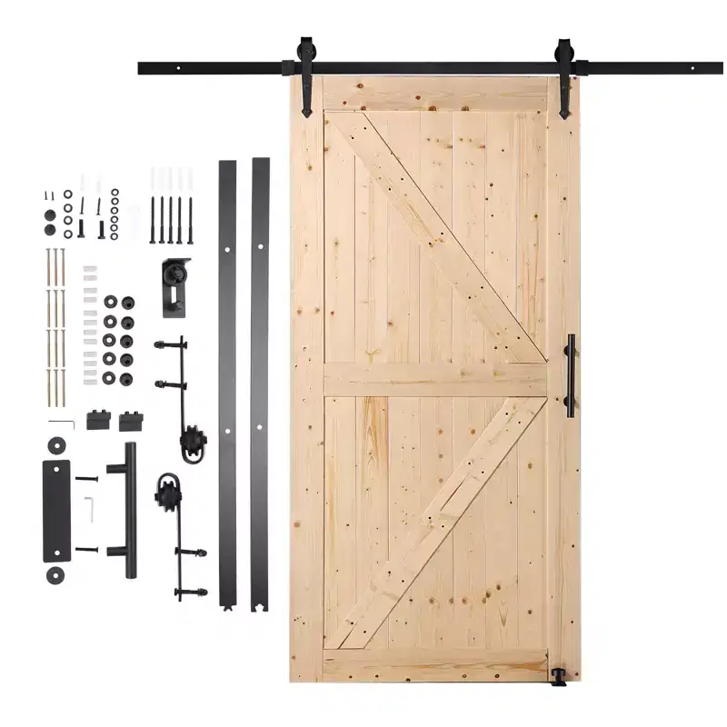 VEVOR Barn Door and Hardware Kit,42x84 Wood Sliding Barn Door,Smoothly and Quietly,Barn Door Kit with 8-in-1 Floor Guide and Door Handle,Black&Wood