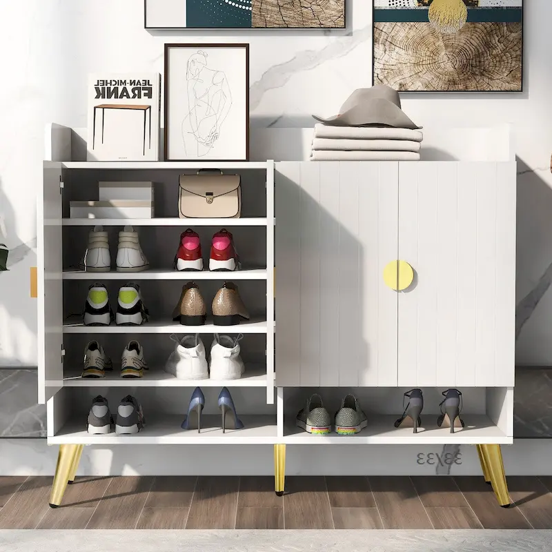 Shoe Cabinet with Doors, 11-Tier Shoe Storage Cabinet with Adjustable Shelves, Modern Wooden Shoes Shoe Storage Organizer