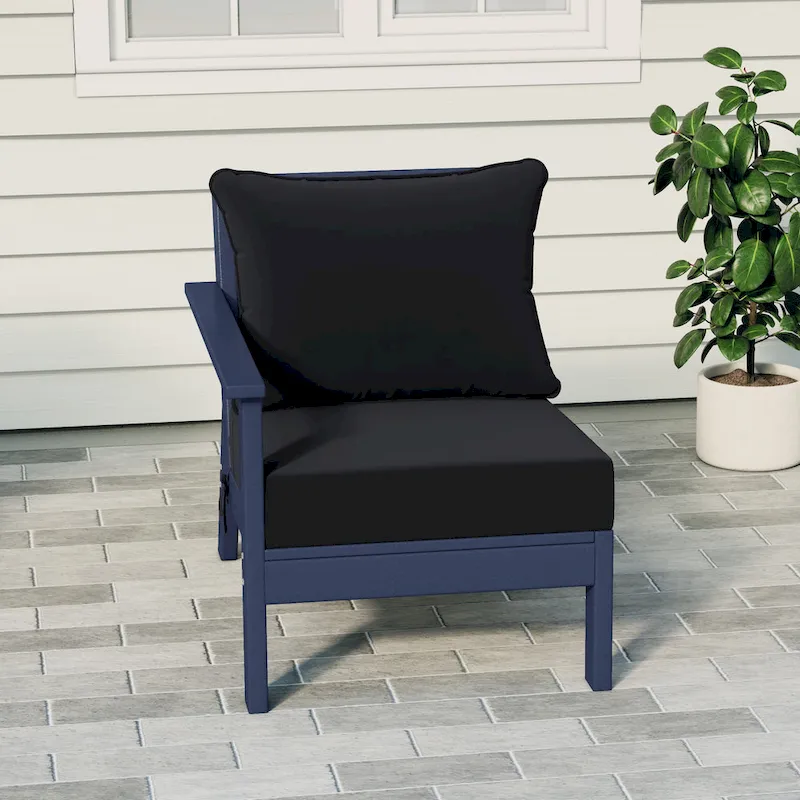 Polytrends Birchwood All Weather HDPE Outdoor Patio Deep Seating Navy Blue Left Arm Facing Chair With Cushions (1-Piece)