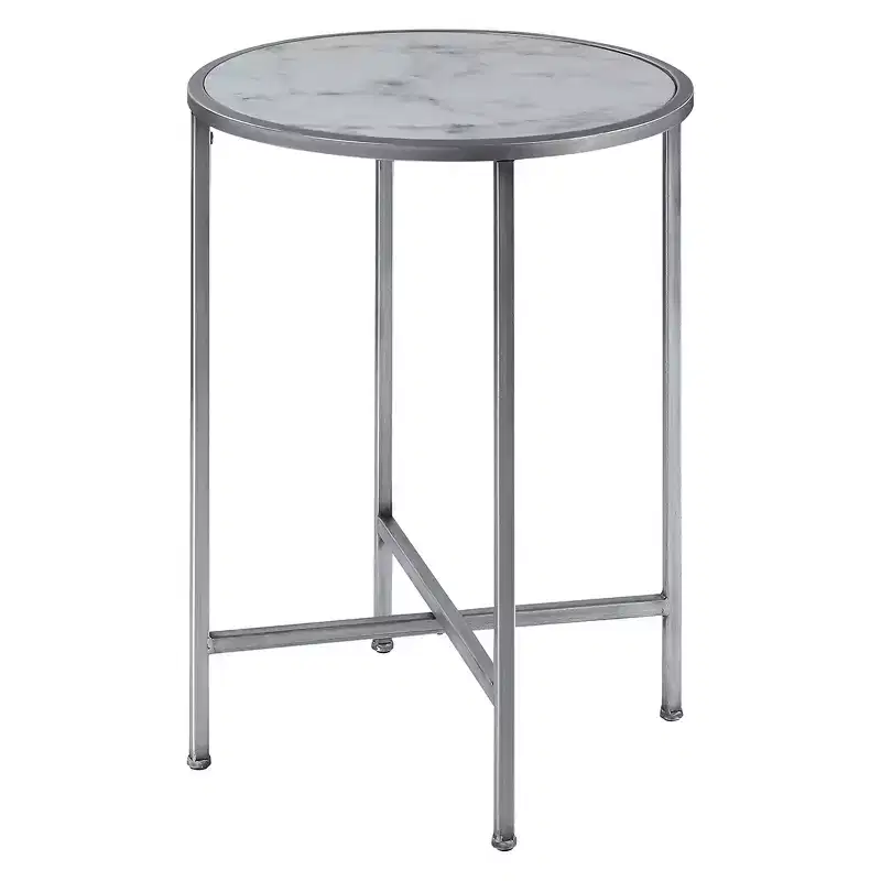 Gold Coast Faux Marble Round End Table �C Silver Metal Frame, 62,2 cm High