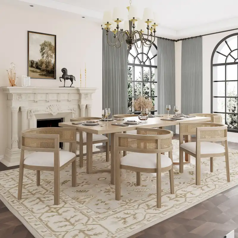 Lythor 7pc Dining Set with Cushioned Seats, Cane Rattan Webbing, Rubberwood by Christopher Knight Home