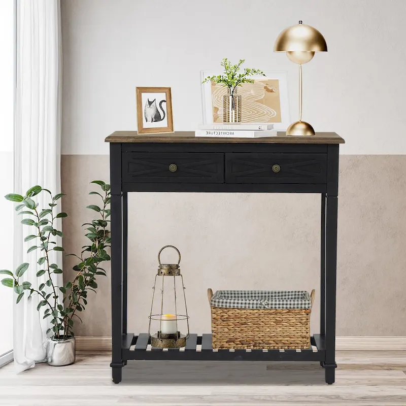 Kinbor Console Table with 2 Drawers, Sofa Table with Storage Shelf for Entryway, Hallways Furniture