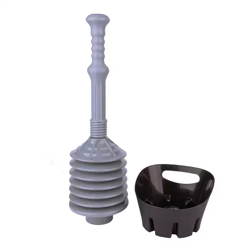 Antimicrobial Bellows Accordion Toilet Plunger with Black Storage Tray (Grey) by Utility Sink