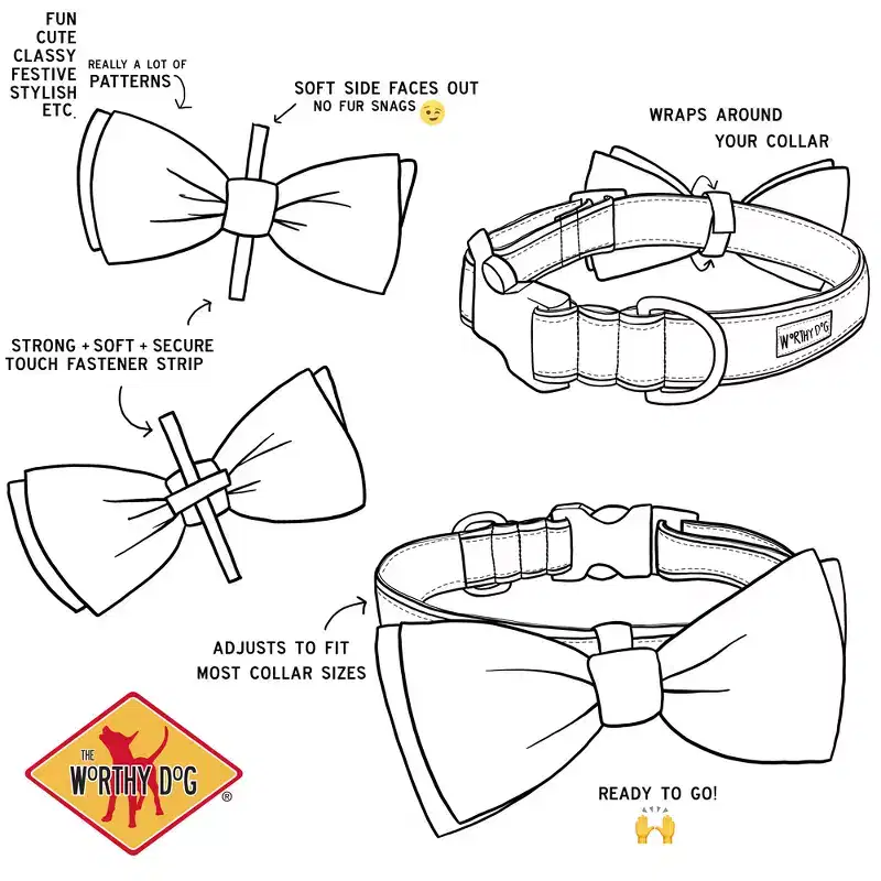 The Worthy Dog Foxy Bow Tie Adjustable Collar Attachment Accessory