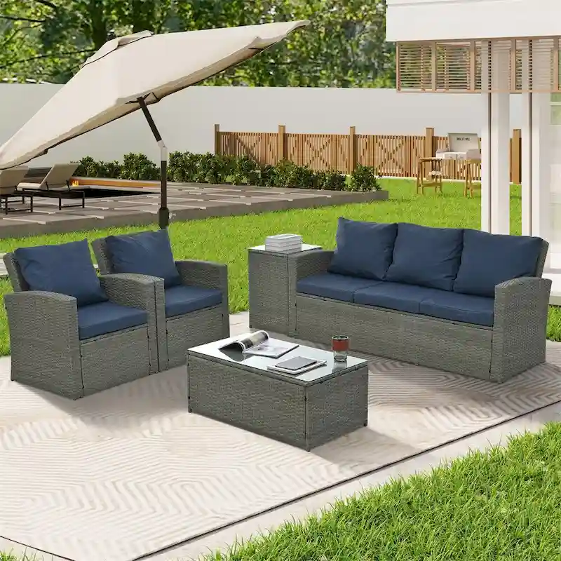 5 Set Wicker Furniture,Patio Furniture,Seasonal PE Wicker Furniture