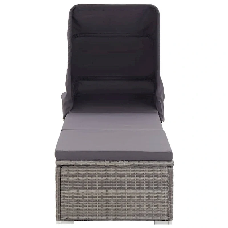 Casey Sun Chaise Lounger with Canopy, Cushion, Gray Rattan, 77 Inch