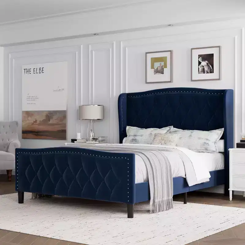 Upholstered Platform Bed Frame with Storage Drawers -Wingback Button Tufted Headboard, Wooden Slats Support, No Box bloom Needed, Easy Assembly