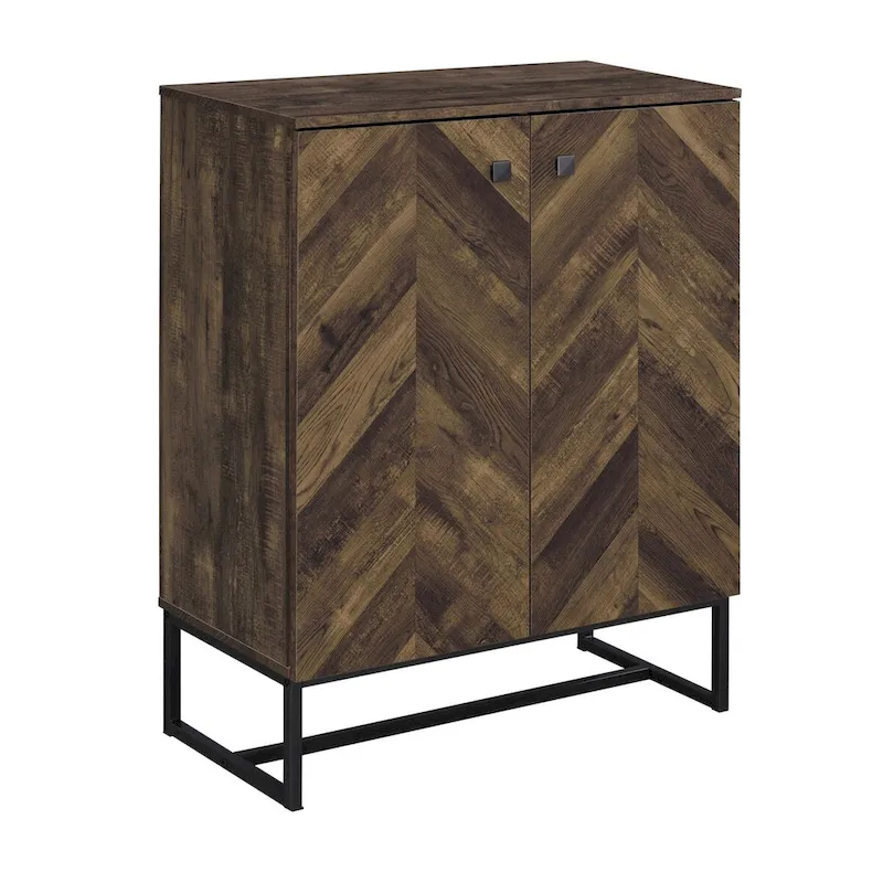 Akk 41 Inch 2 Door Accent Cabinet Console, Sled Legs, Chevron Wood Brown