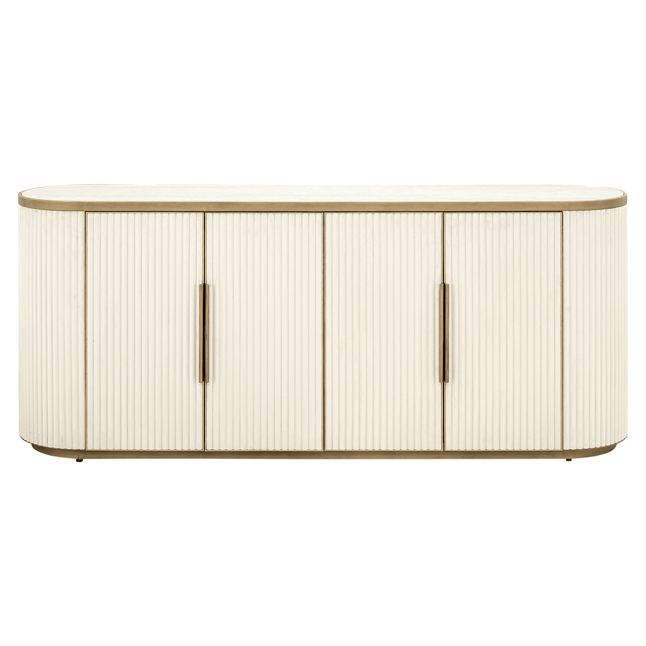Cream & Gold Ribbed Oval 4 Door Sideboard with Ceramic Marble Top