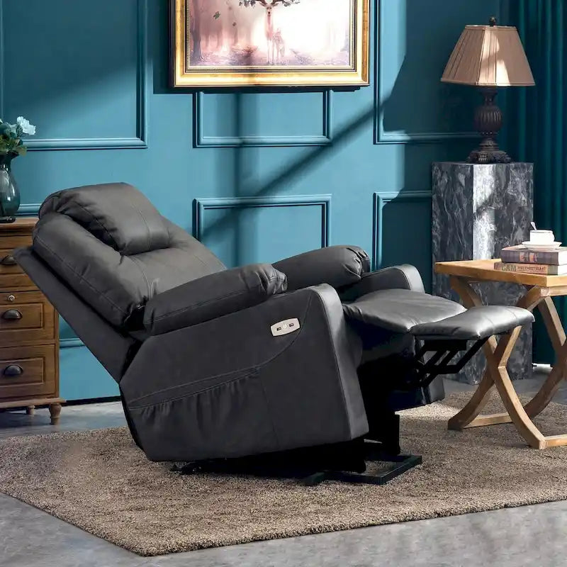 MCombo Large Power Lift Recliner Leather Chair with Massage, Heat, Cup Holders,Extended Footrest, Leather 7516