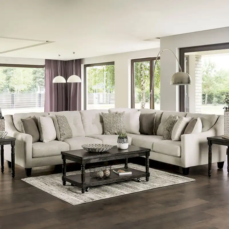 Swik Contemporary Ivory Chenille L-Shaped Sectional by Furniture of America