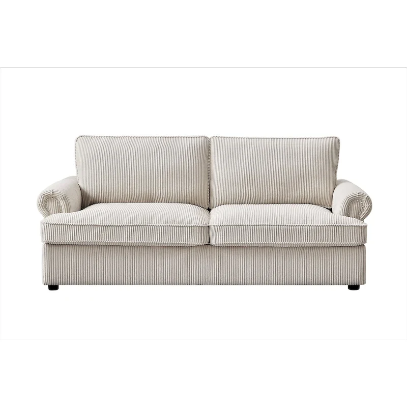 76-Inch Corduroy Sofa Bed with Round Arms and Pull-Out Queen Mattress