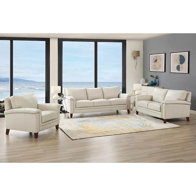 Hydeline Westcott Top Grain Leather Sofa Loveseat and Chair Set with Memory Foam and Springs