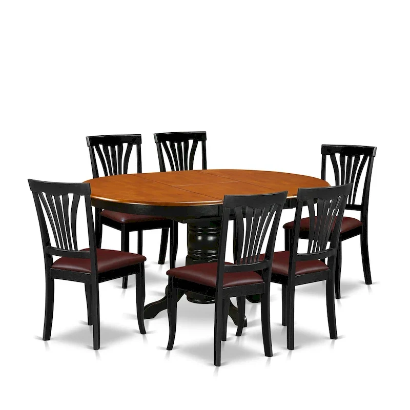 East West Furniture 7 Piece Kitchen Table Set- A Round Dining Room Table and 6 Dining Chairs, Black & Cherry (Seat Options)