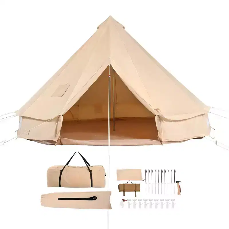 9.8 ft Cotton Canvas Bell Tent 4-Season Waterproof with Stove Jack Zipped Ground Sheet