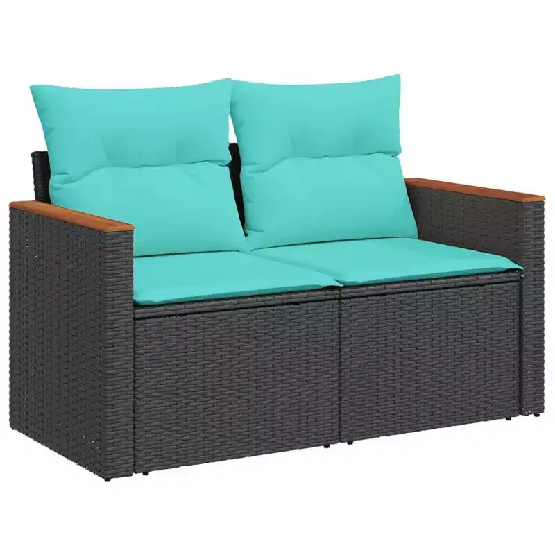 vidaXL Patio Sofa with Cushions 2-Seater Poly Rattan