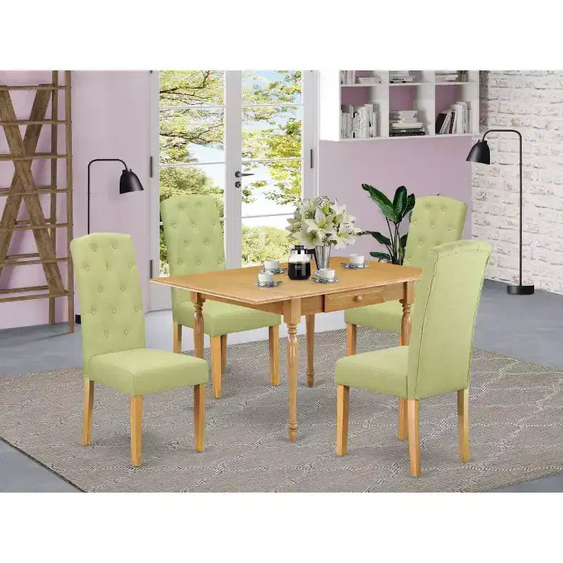 HomeStock 5-Pc Natural Oak Finish Solid Wood Top - Dining Room Set with Dropleaf - Seats 4