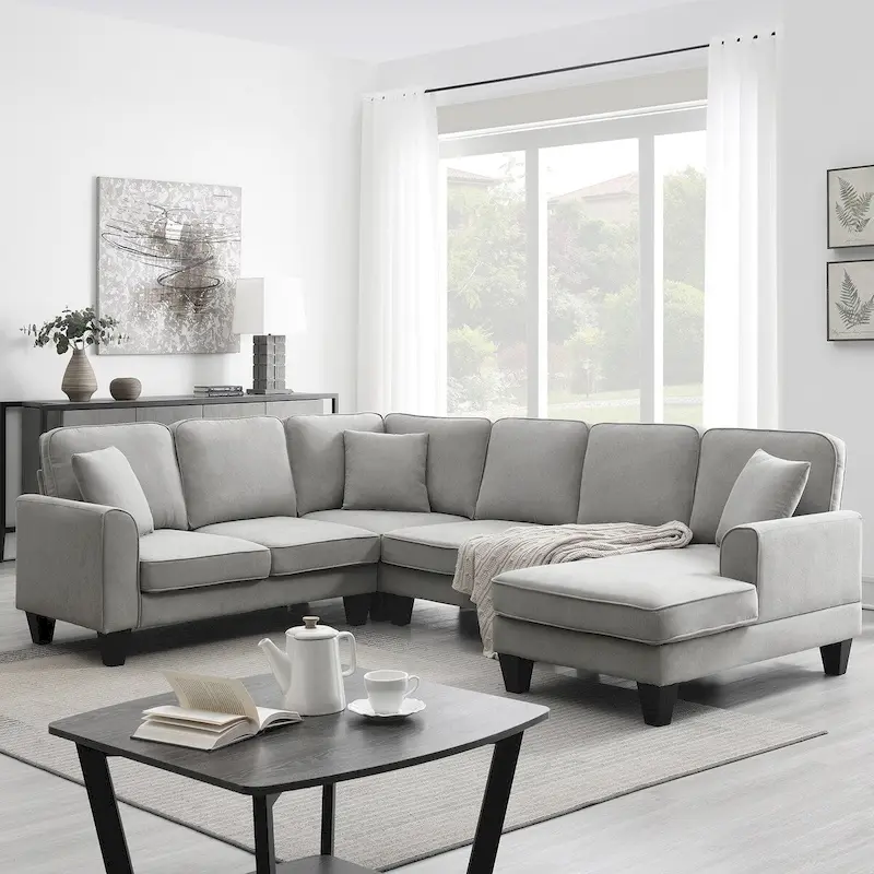 89*89 Oversized Velvet Modern Sectional Sofa,Large L Shaped Upholstered Indoor Furniture with Double Cushions,Grey