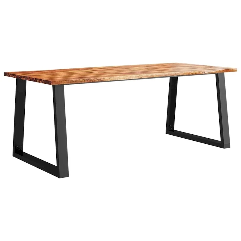 Live Edge Solid Acacia Wood Dining Table with Black Steel U-Legs