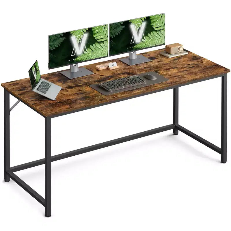 53.1 Inch Desk with Steel Frame, 110 lb Capacity Office Workstation for Home Study, Rustic Brown and Black