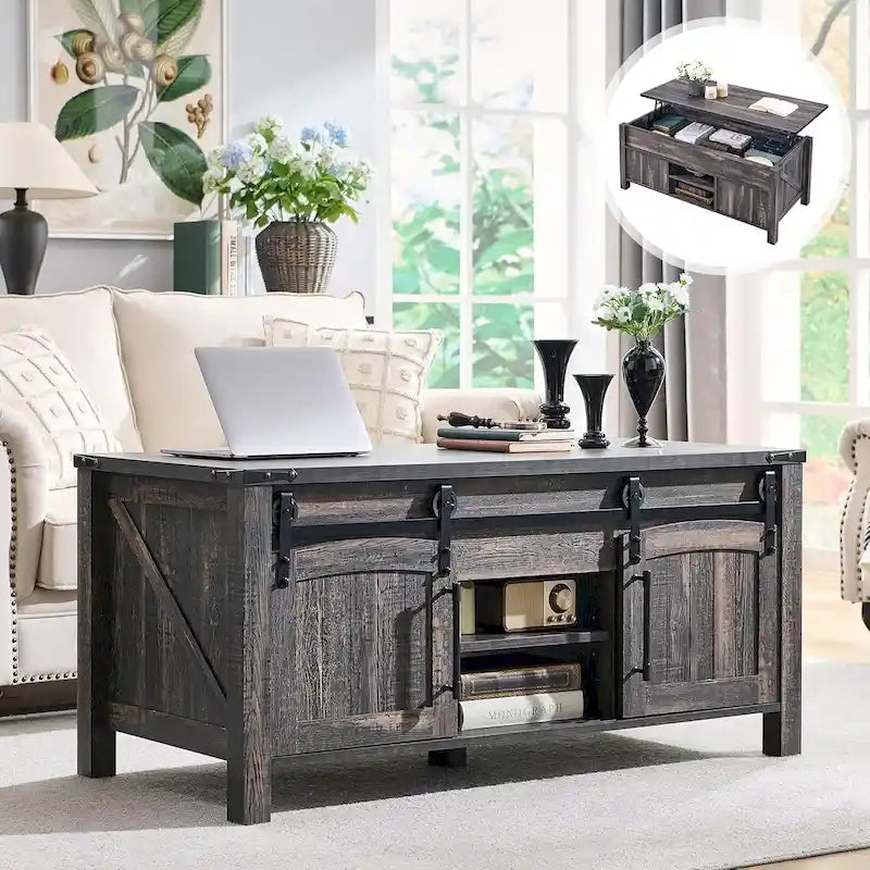 Farmhouse Lift Top Coffee Table, Rustic Wood Center Table