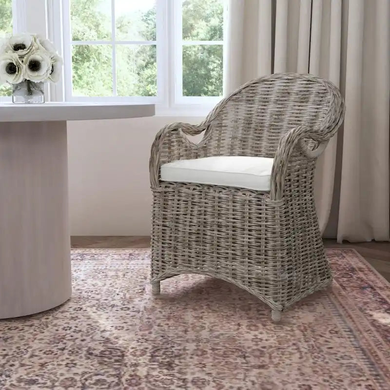 Natural Rattan Handwoven Wicker Armchair With Cushion by East at Main