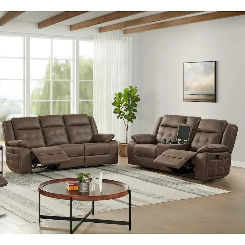 Roundhill Furniture Lesley 2-Piece Living Room Reclining Set, Brown