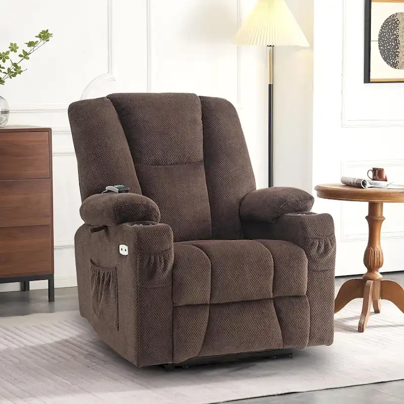 MCombo Electric PowerRecliner Chair with Massage & Heat, Plush Fabric 8015