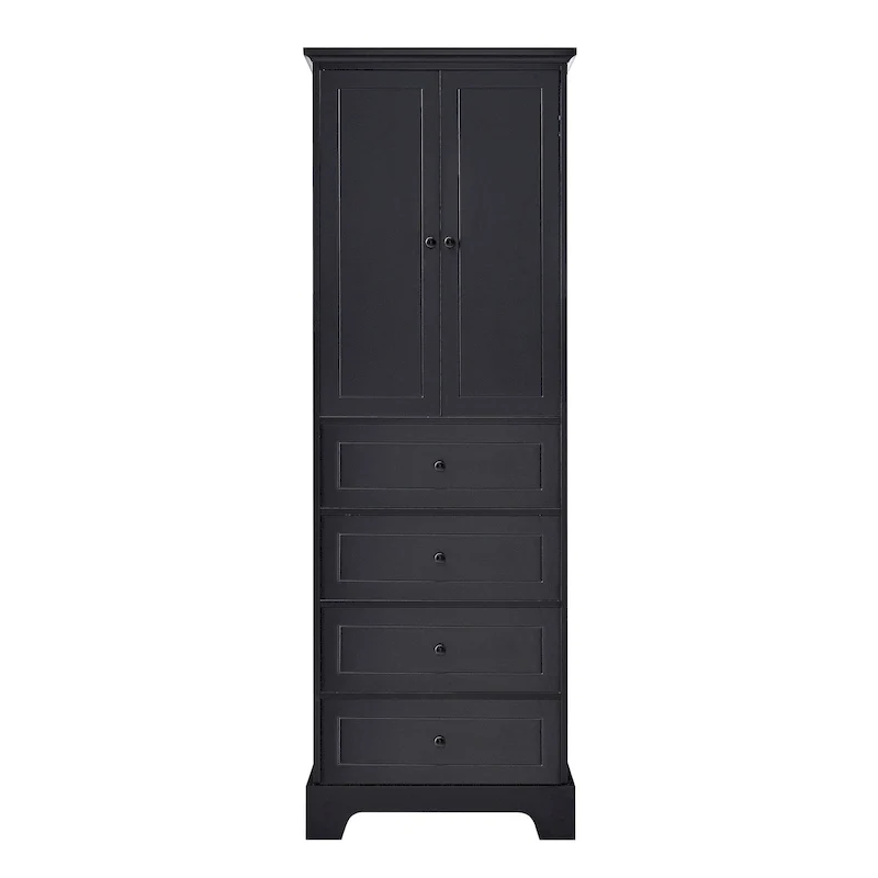 Storage Cabinet with 2 Doors and 4 Drawers for Bathroom Adjustable Shelf, MDF Board with Painted Finish