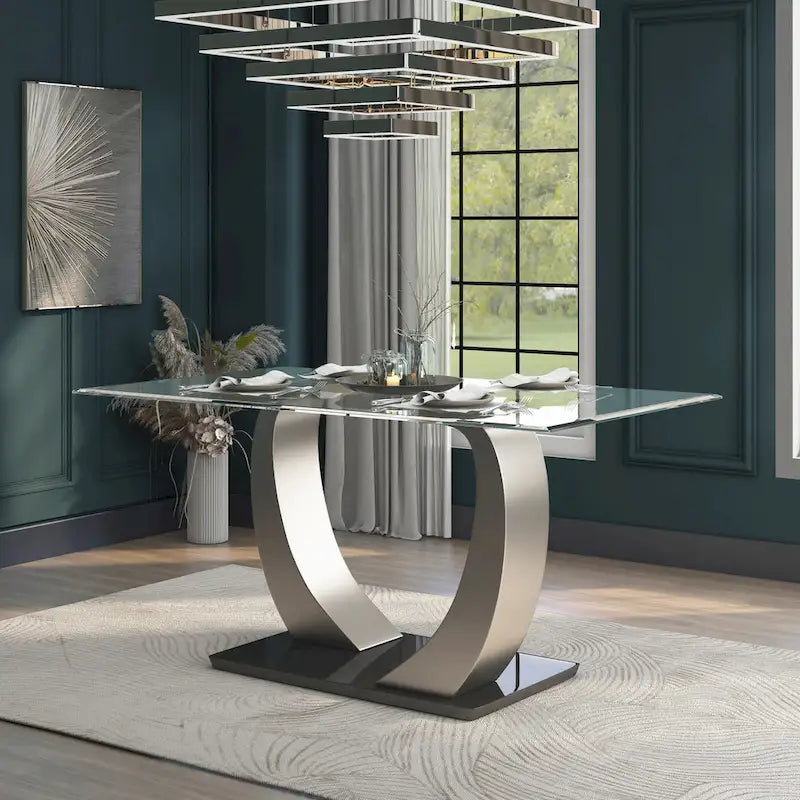 Furniture of America Jami Modern Silvertone 60-inch Glass Top Dining Table