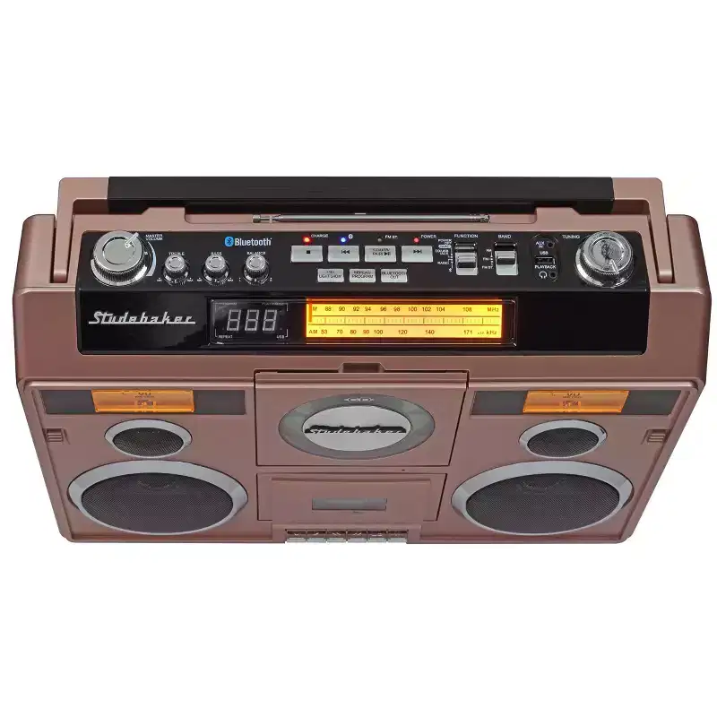 Studebaker SB2140RG Portable Stereo Boombox with Bluetooth - CD - AM/FM+Cassette Player - Rose Gold