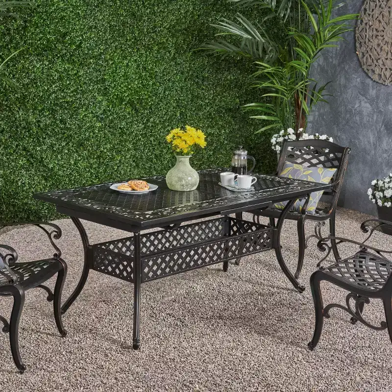 Christopher Knight Home McMillan Outdoor 81 Cast Aluminum Expandable Dining Table, Shiny Copper