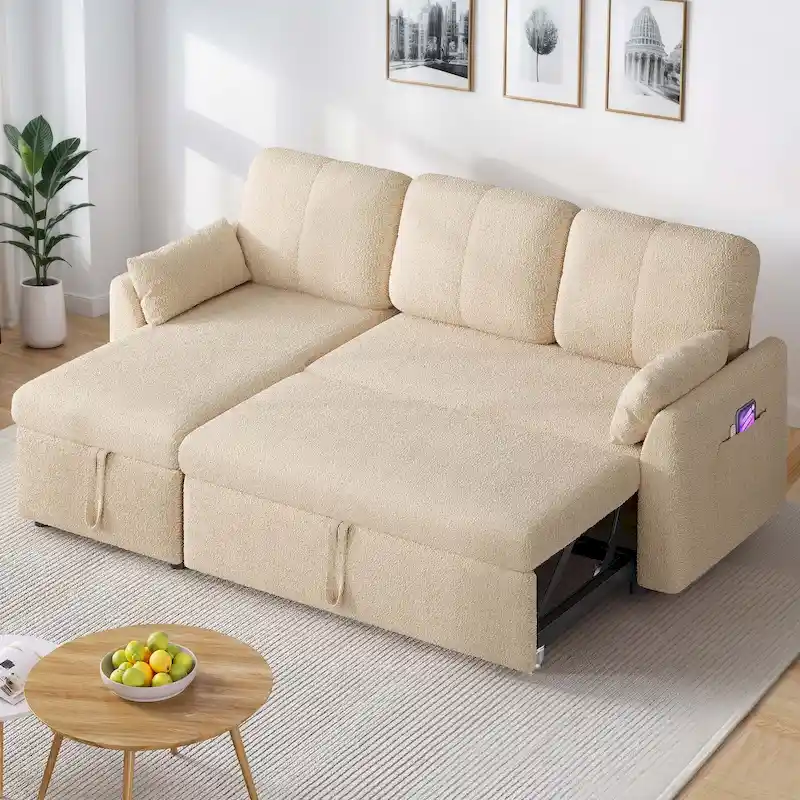 Moasis L-shaped 3-seater Reversible Sectional Sofa Bed Sleeper with Storage and Cushions