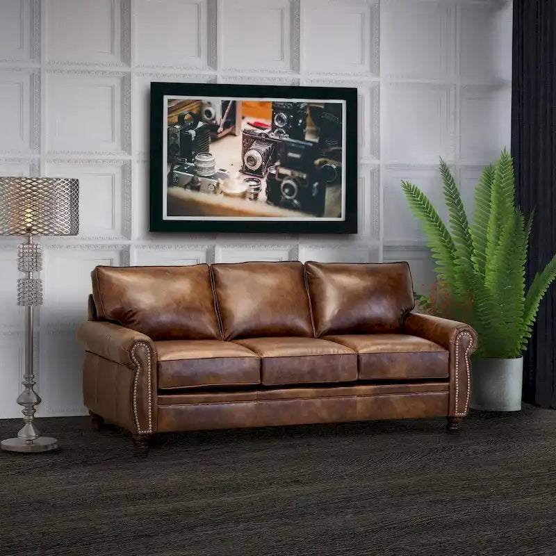 Made in USA Cabot Brown Top Grain Leather Sofa and Loveseat Set