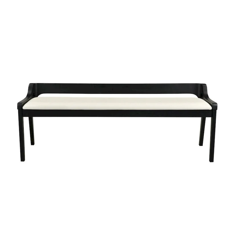 60 Inch Dining Bench, Black Rubberwood Frame, Low Back, Cushioned Seat