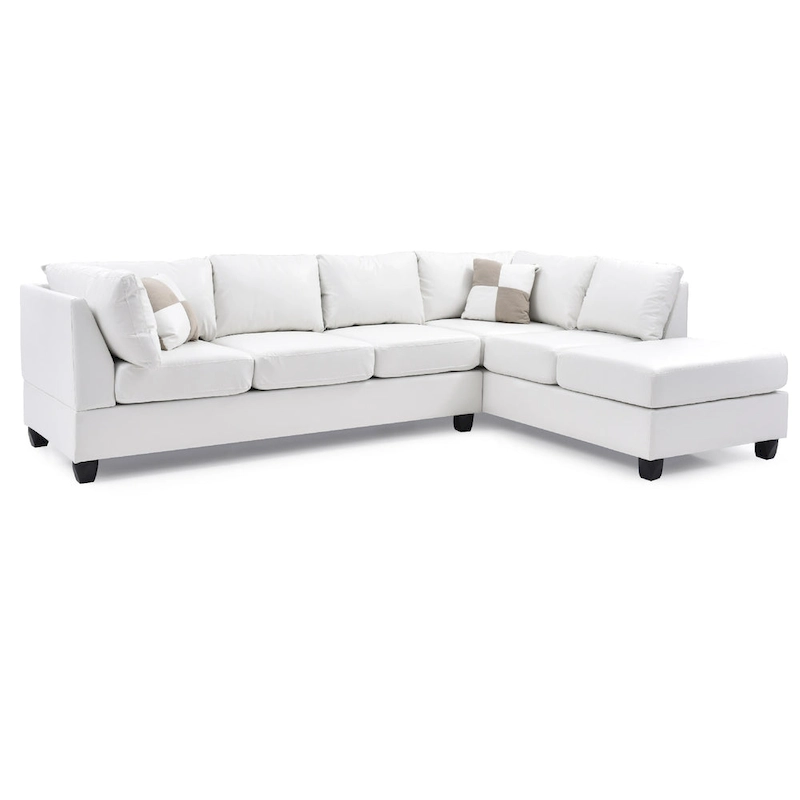 Reversible Faux Leather 4-Seater Sectional Sofa with Throw Pillows - 111 - White