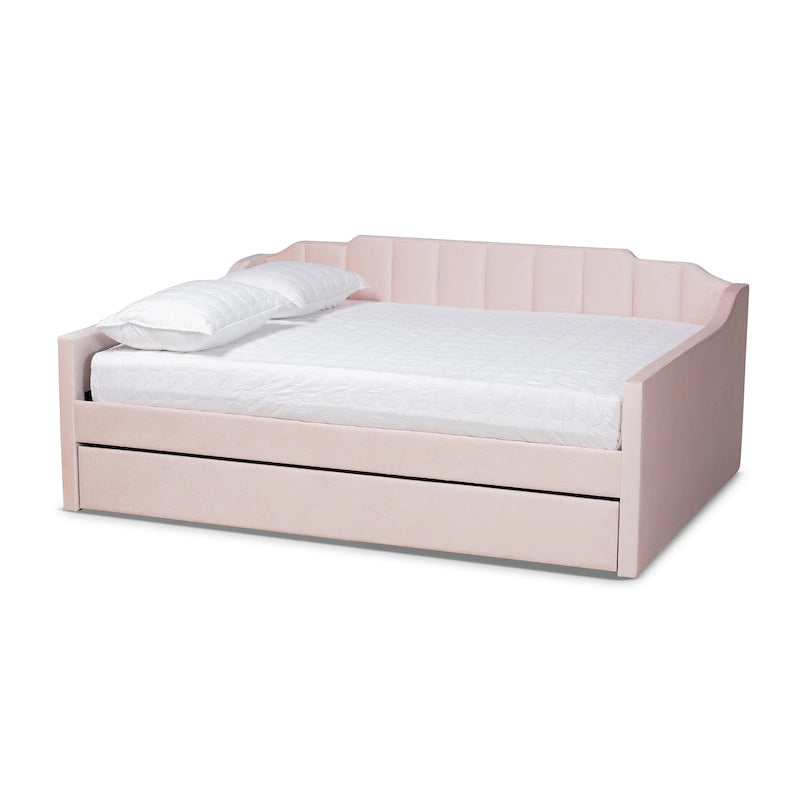 Lennon Modern and Contemporary Velvet Fabric Daybed with Trundle