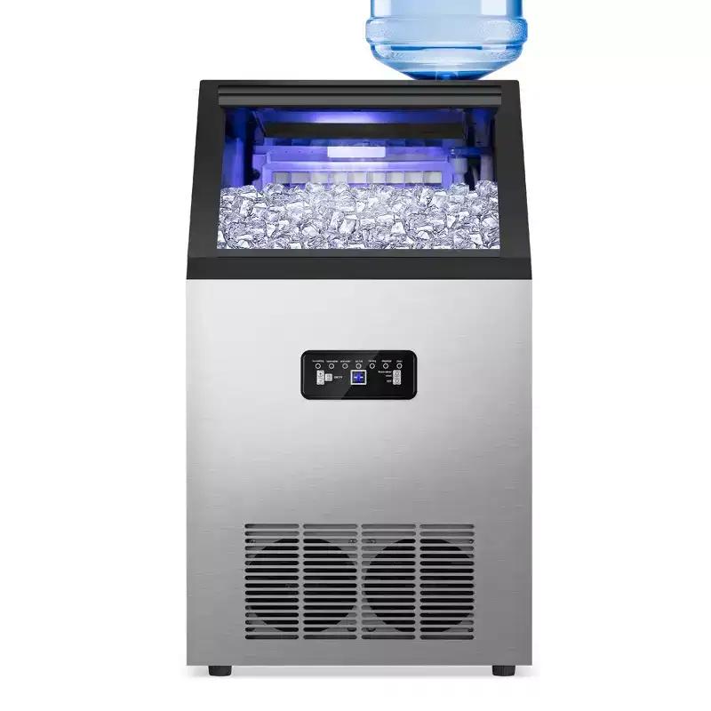 Hooure Ice Maker Machine (15-Inch, 100 lbs/24H, 36 Pcs/8-15 Min) - Dual Water Inlet, Stainless Steel