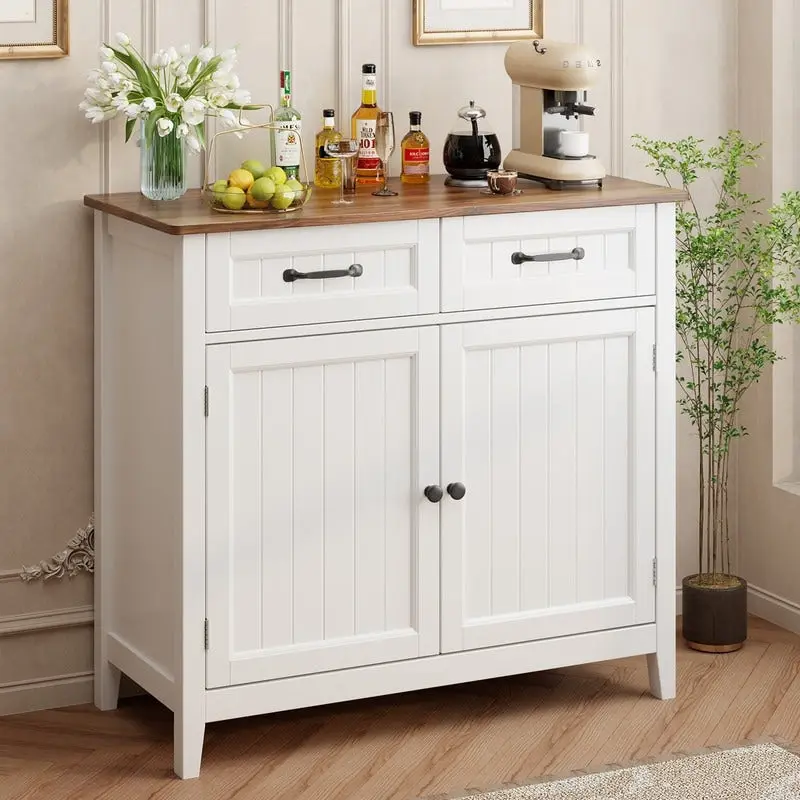 Kitchen Sideboard Buffet Storage Cabinet with 2 Drawers, Coffee Bar Cabinet ,Wood Entryway Cabinet with Double Door Cupboard