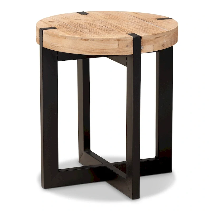 Horace Natural Brown Finished Wood and Black Finished Metal End Table