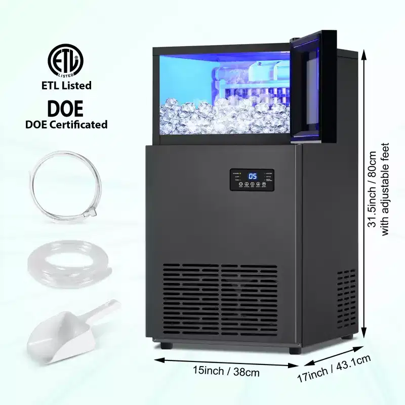 Hooure High-Capacity Ice Machine: 160 lbs/24H, 35 lbs Storage - Freestanding Commercial Ice Maker in Black