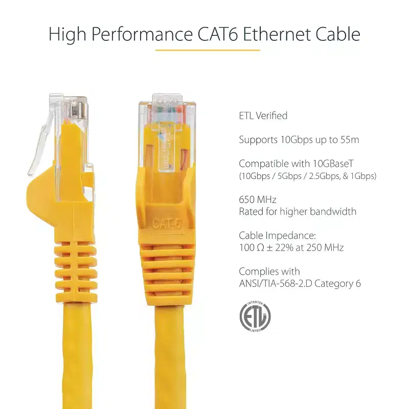 StarTech.com Cat6 Ethernet Cable - 6 ft Yellow Patch Cable (N6PATCH6YL)