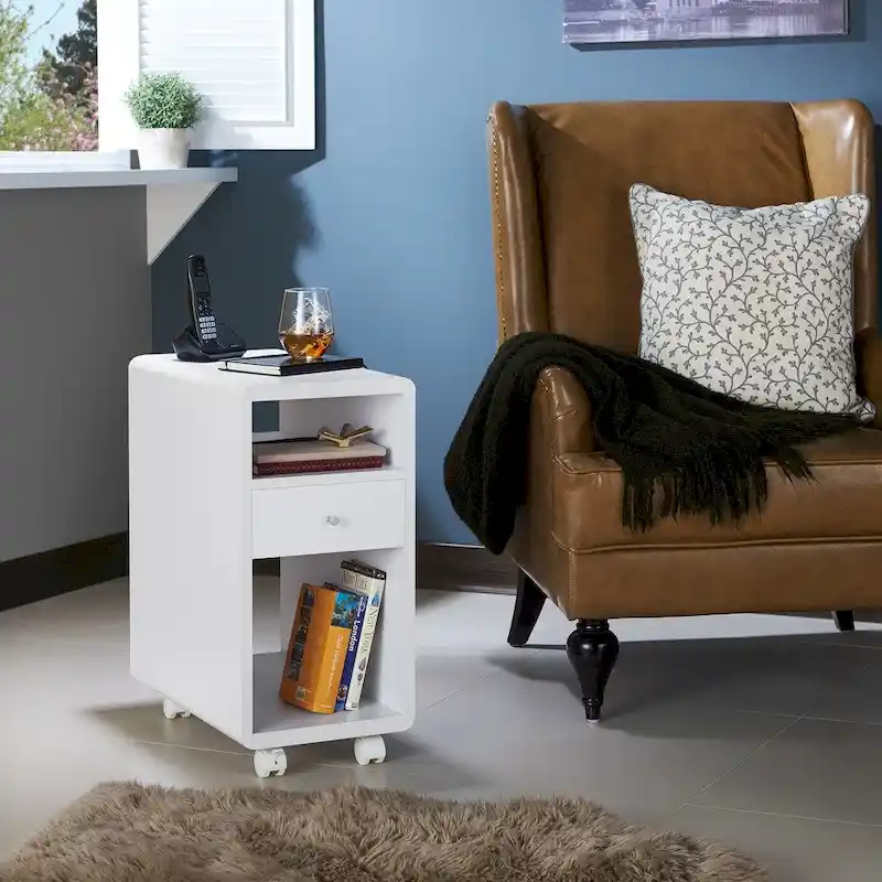 Contemporary Caster Wheels Drawer Side Table