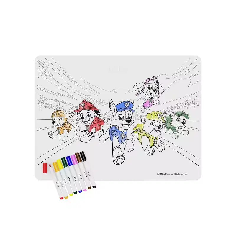 Lalo PAW Patrol Drawing Placemat and Erasable Marker Set: Silicone, Non-Woven Fabric, Rectangle, 9 Pieces