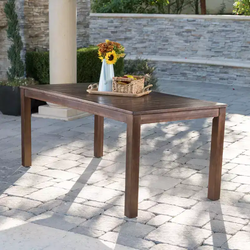 GDFStudio Ebany Outdoor 69 Acacia Wood Dining Table with Slatted Design, Dark Brown