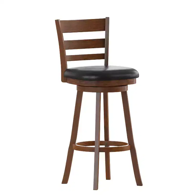 Black Vinyl Ladderback Swivel Bar Stool, Wood Frame, 1-Seat
