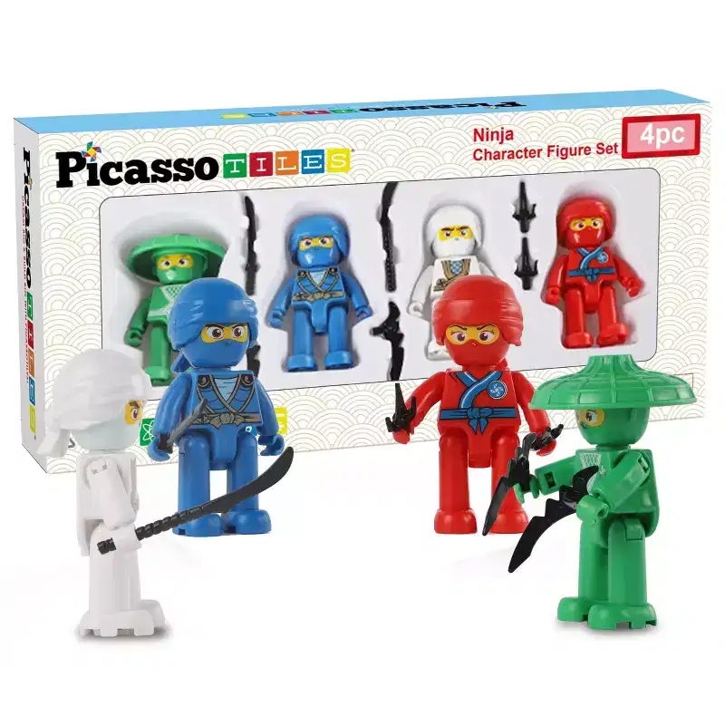 PICASSO-TILES Ninja Action Figures 8PCS, Magnetic Tile Accessory Add-On Set for Magnet Building Blocks, STEM Pretend Play Toy for Kids 3+