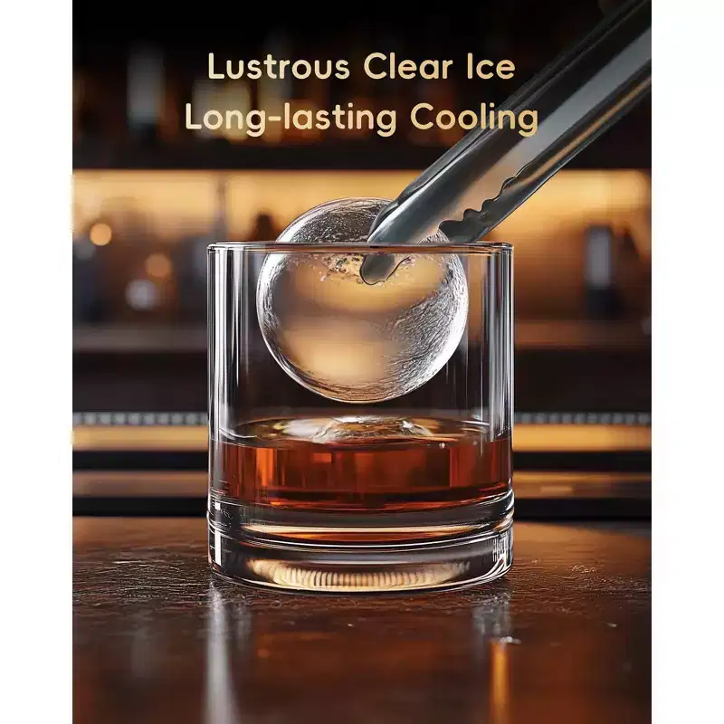 Ecozy Chillio 2 Clear Ice Ball Maker 4 pcs in 40 Mins, 144 pcs/Day, Sphere Ice Maker with Self-Cleaning for Bar Whiskey & Bourbon