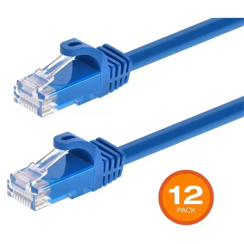 Monoprice Cat6 Ethernet Patch Cable - 10 Feet - Blue (12 pack) Snagless RJ45, Stranded, 550MHz, UTP, Pure Bare Copper Wire, 24AWG - Flexboot Series